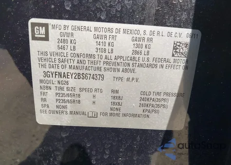 2011 Cadillac Srx Luxury Collection из США, поврежденный, VIN 3GYFNAEY2BS674379